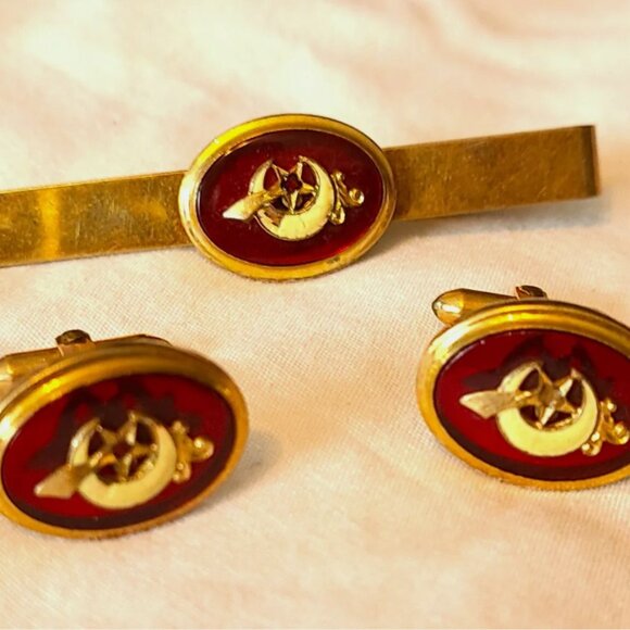 Van Guard 1/20 12 Kt Gold Filled Masonic Cufflinks Tie Tack Clasp Freemason - Picture 1 of 6